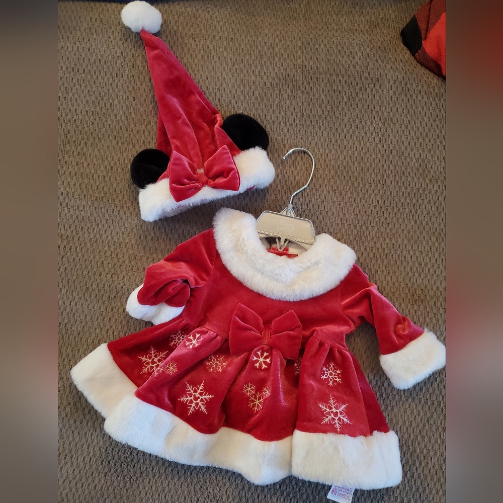Disney Baby Minnie Mouse Christmas Dress and hat. 0-3 months